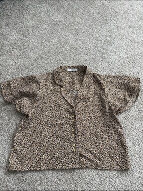 Princess Polly Brown Floral Button-Front Short Sleeve Blouse